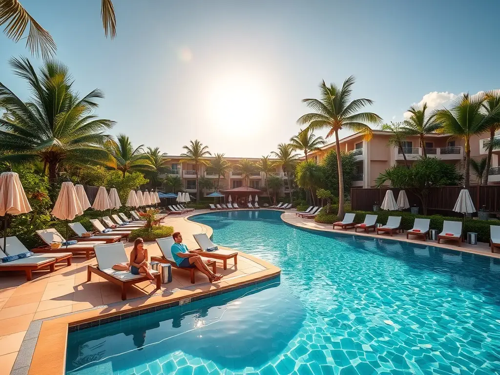 Guests enjoying amenities in a luxurious resort setting.
